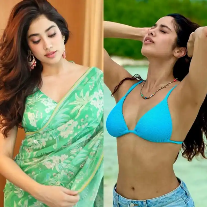 janhvi kapoor saree bikini actress cleavage 3