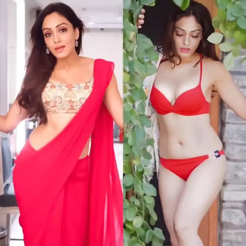 khushali kumar bikini saree red ghudchadi actress