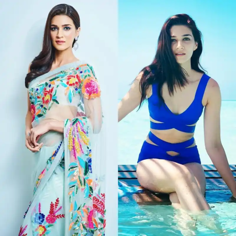 kriti sanon saree swimsuit legs