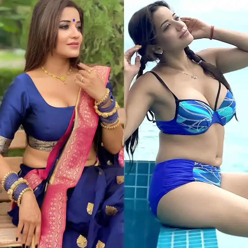 monalisa bikini saree cleavage curvy bhojpuri actress