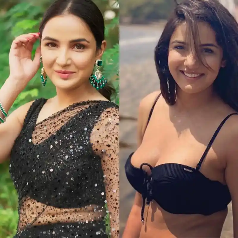 jasmin bhasin bikini top sheer black saree hot actress