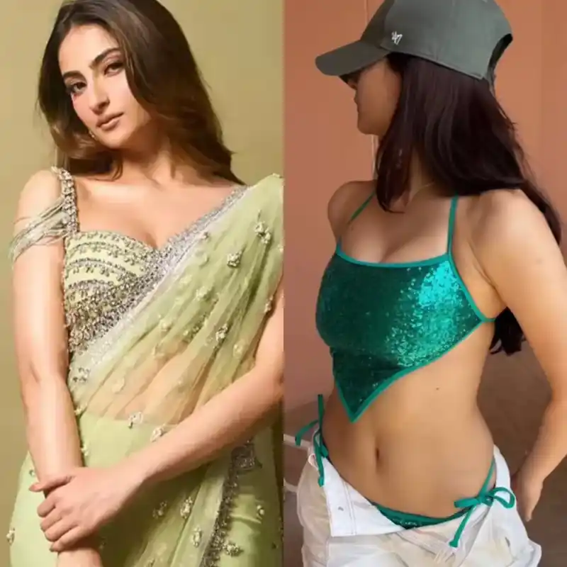 palak tiwari green string bikini saree navel sexy slim body