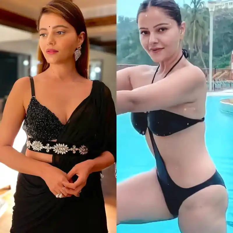 rubina dilaik black swimsuit saree hot actress bigg boss winner