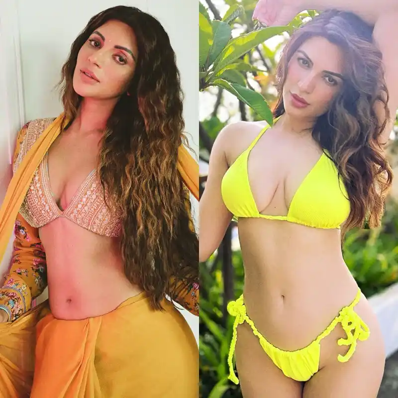 shama sikander bikini saree indian actress curvy body busty