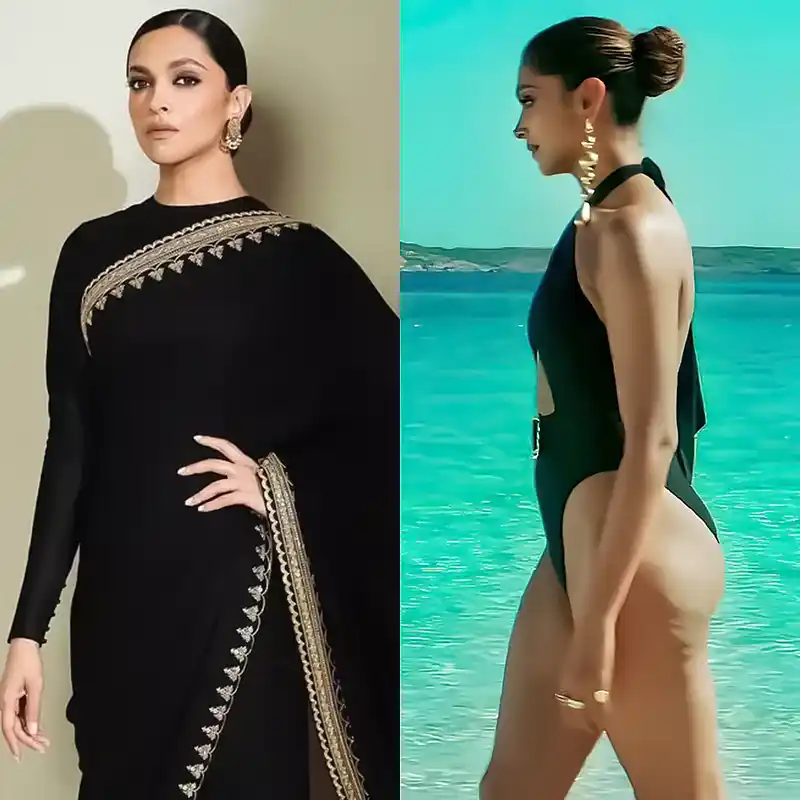 deepika padukone black swimsuit saree sexy body booty