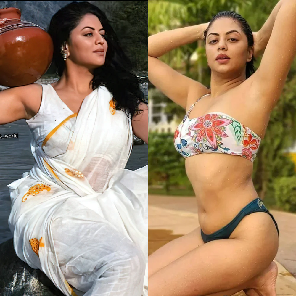 kavita kaushik bikini sexy body armpit white saree fir actress chandramukhi