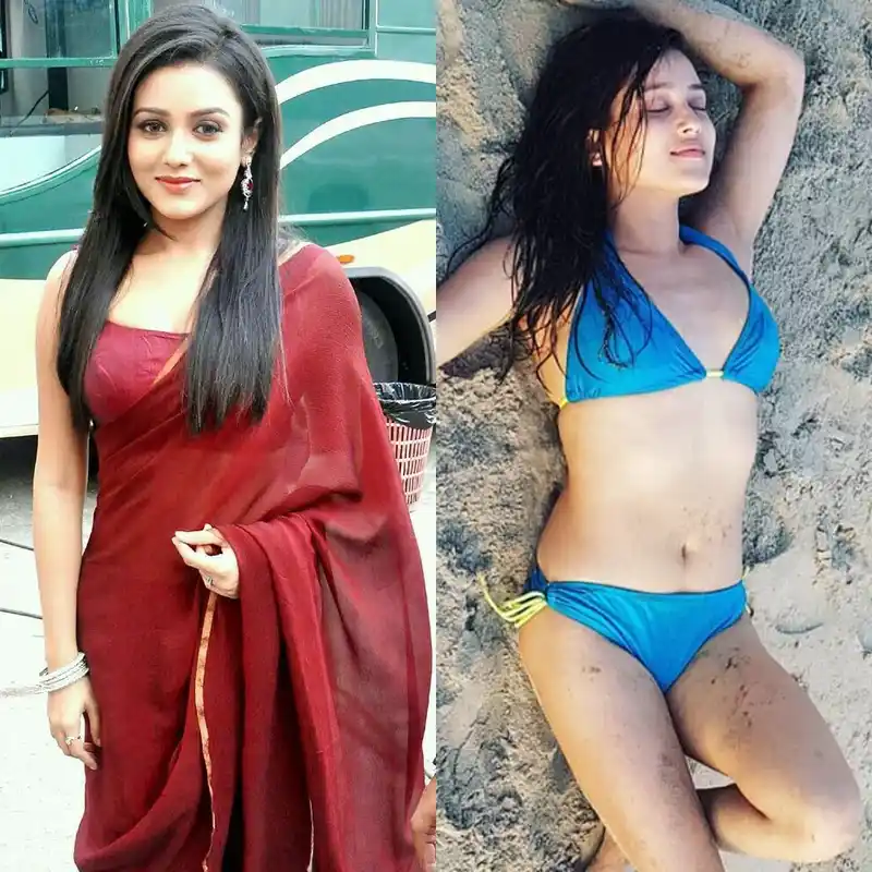 mishti chakraborty blue bikini saree hot actress