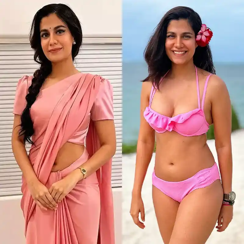 shreya dhanwanthary pink bikini cleavage sexy body saree