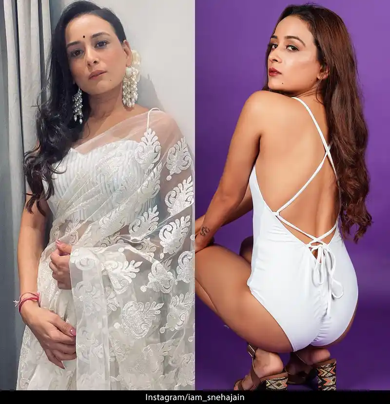 sneha jain white swimsuit sheer saree hot actress saath nibhana saathiya