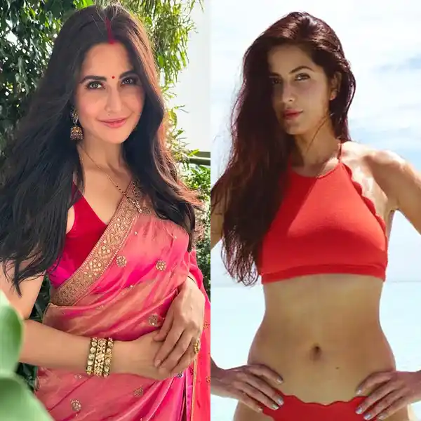 katrina kaif karwa chauth saree red bikini navel hot actress