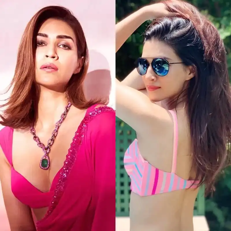 kriti sanon pink saree cleavage bikini do patti actress