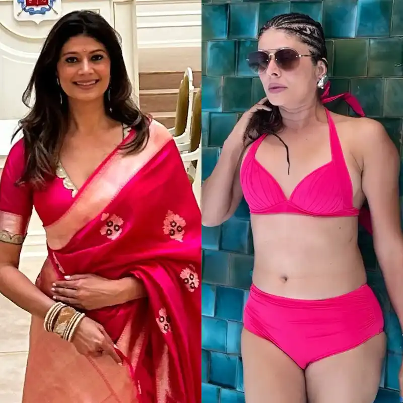 pooja batra pink bikini saree 90s bollywood actress