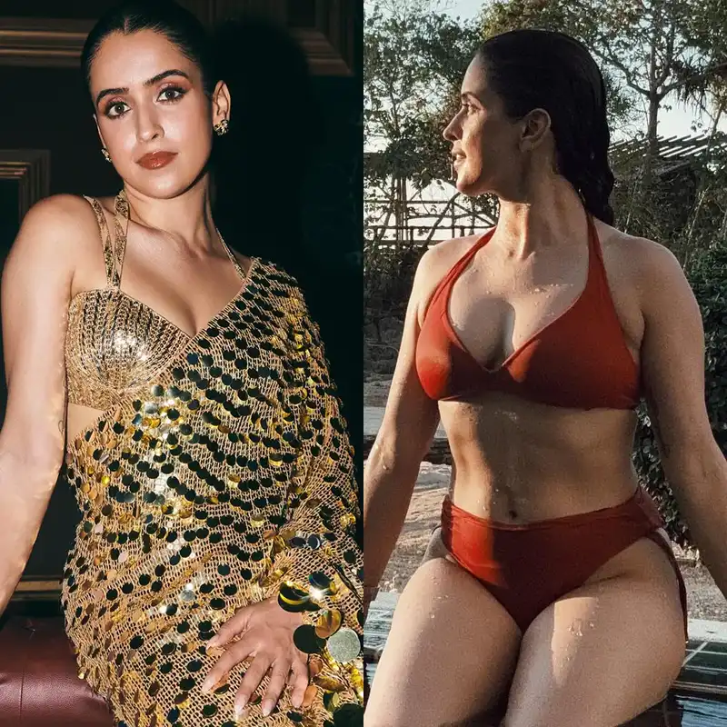 sanya malhotra bikini saree golden sexy body