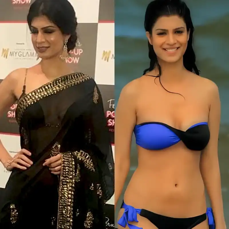 tina desai bikini sheer black saree sexy body