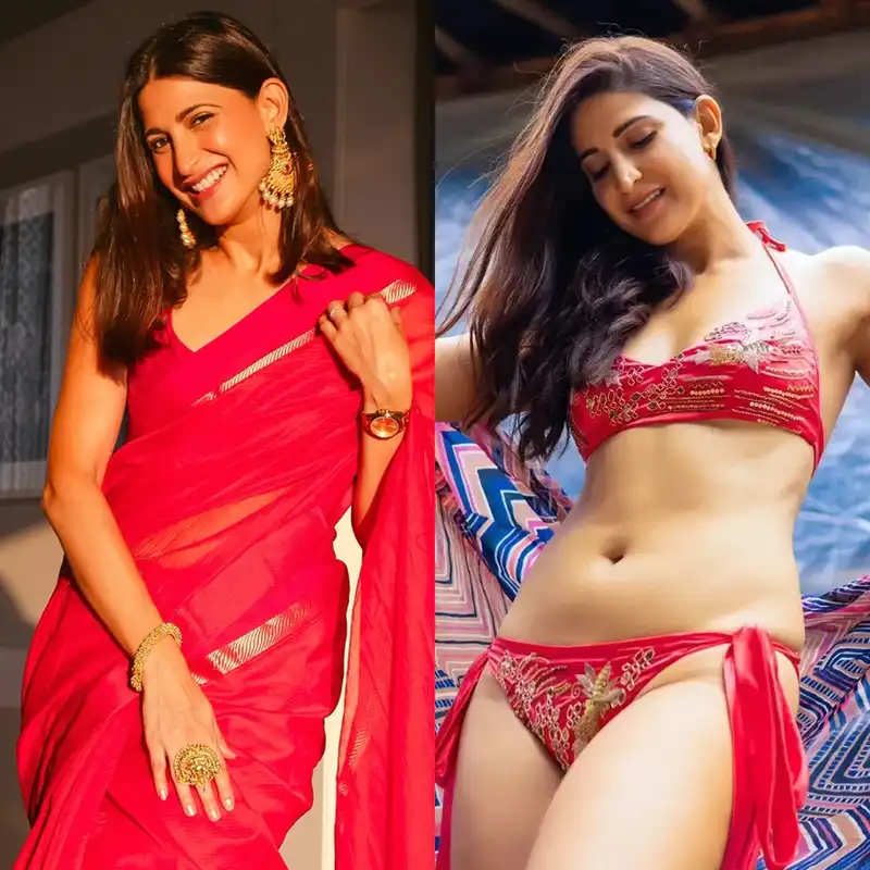 aahana kumra red bikini saree navel hot indian actress