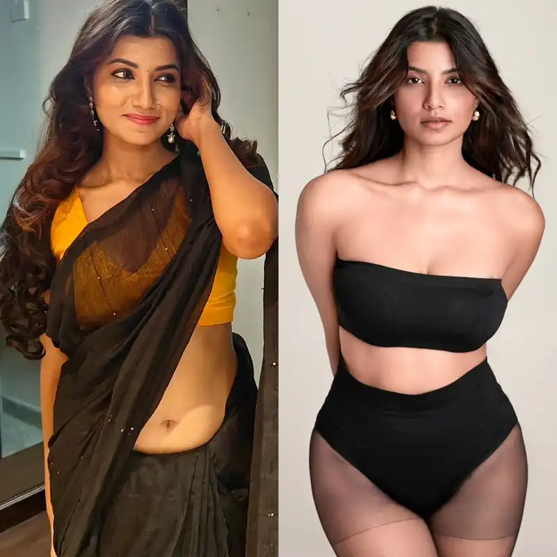 aastha sharan black bikini sheer saree navel