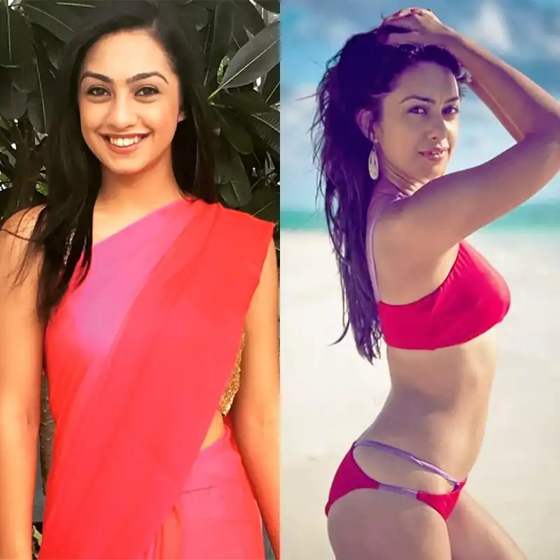 abigail pande red bikini saree sexy body tv actress