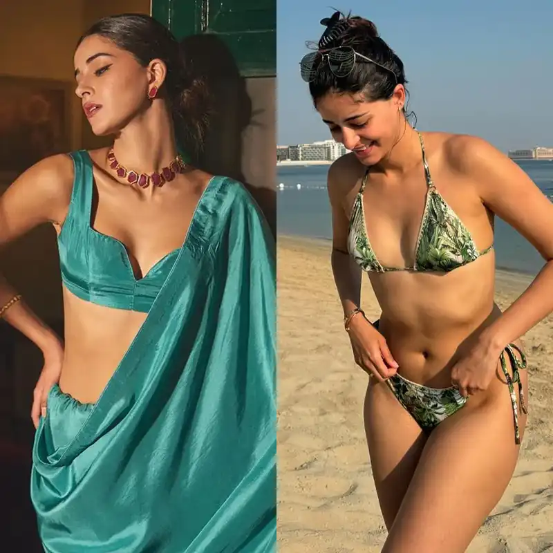 ananya panday string bikini saree navel slim sexy figure