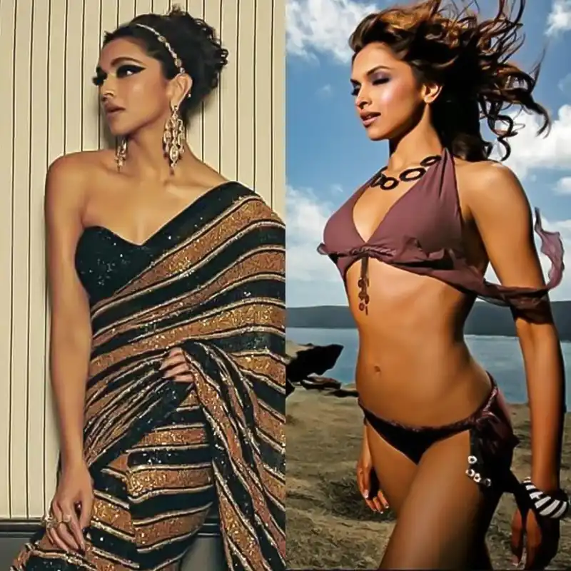 deepika padukone bikini sexy body saree off shoulder blouse