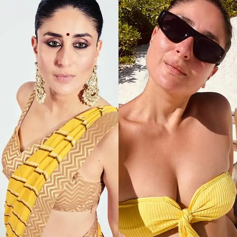 kareena kapoor yellow bikini saree bollywood hot mom