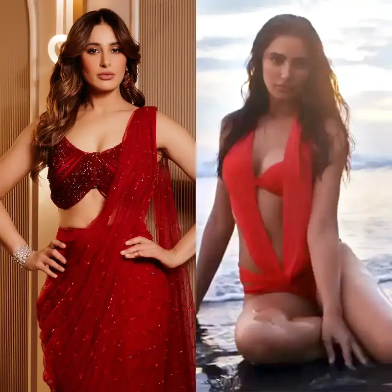 nargis fakhri red saree swimsuti tatlubaaz actress