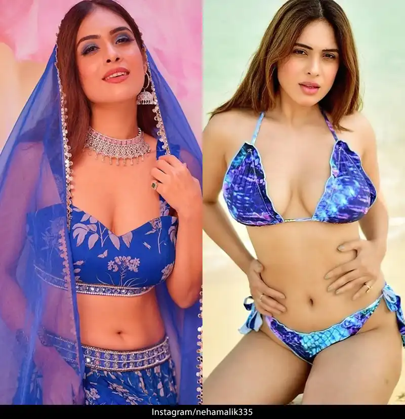 neha malik bikini lehanga navel cleavage blue