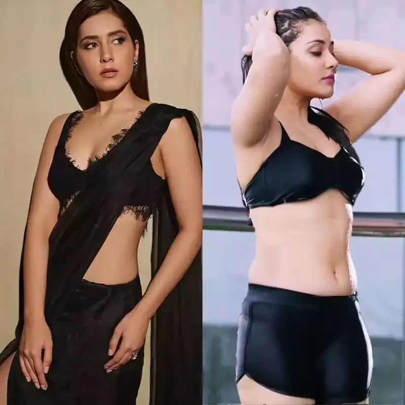 raashii khanna swimsuit black saree navel