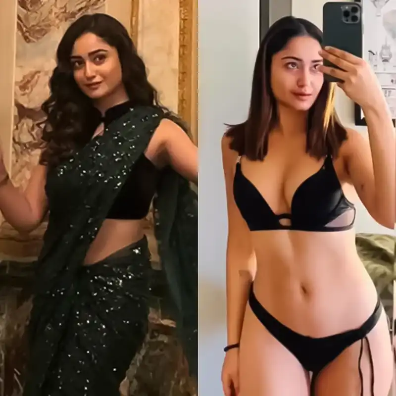 tridha choudhury bikini saree black aashram actress cleavage navel