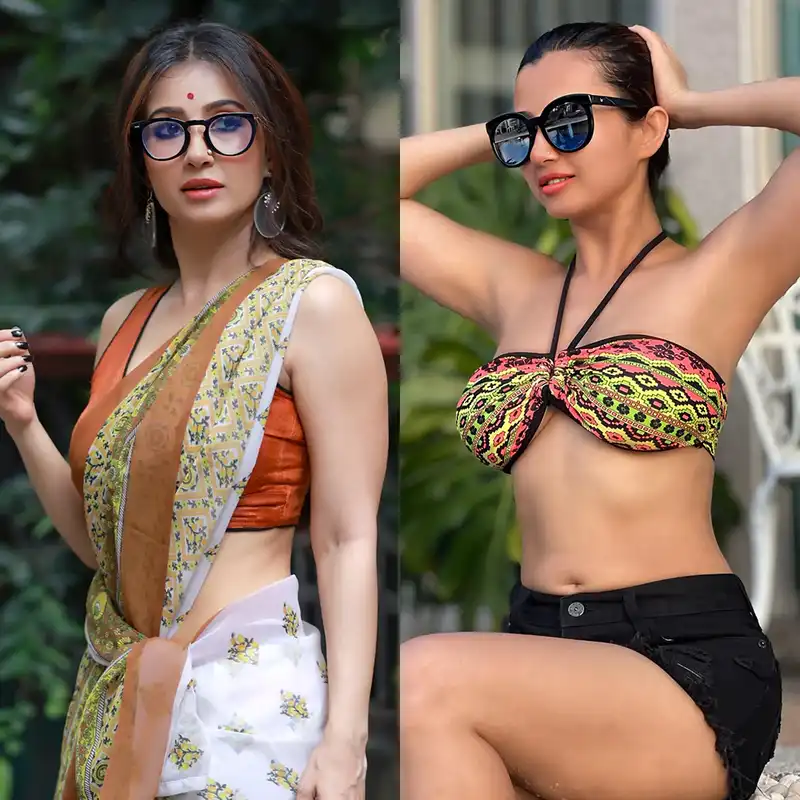 monami ghosh saree bikini hot bengali actress glasses