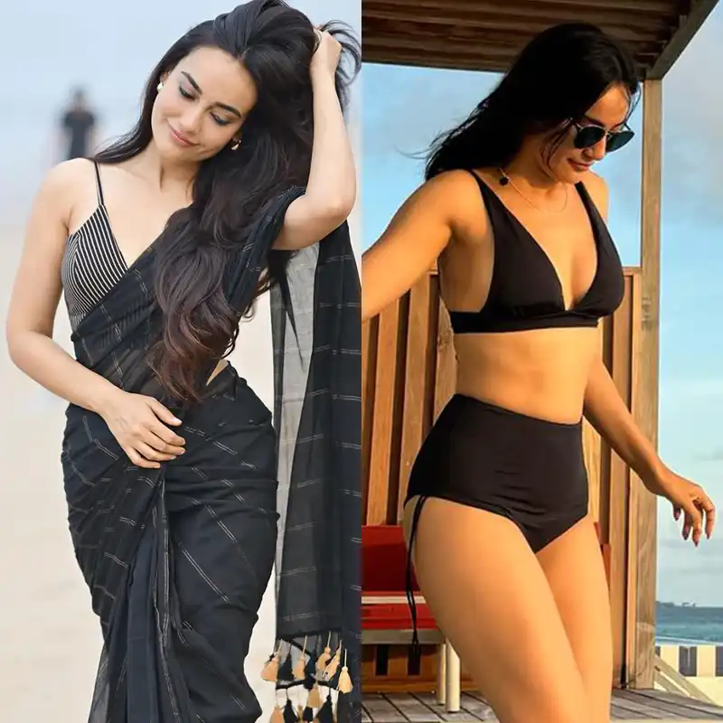 pragya jaiswal black saree bikini naagin qubool hain actress