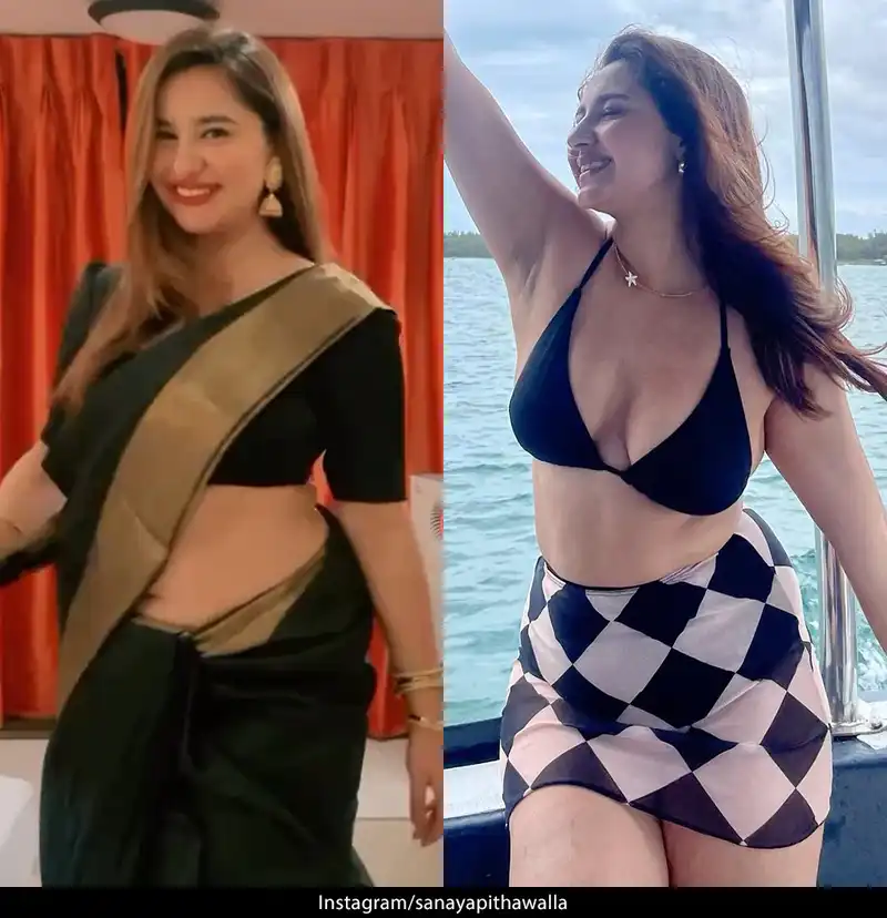 sanaya pithawalla bikini cleavage busty curvy black saree dhoom dhaam actress
